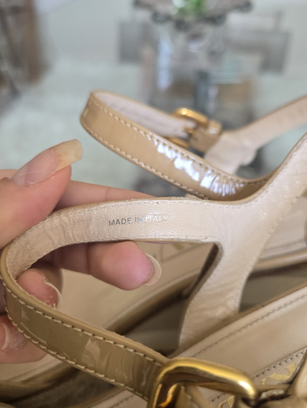 Prada Tan Beige Leather Espadrille Wedge Sandals Square Peep Toe Heels 40 - Picture 7 of 15